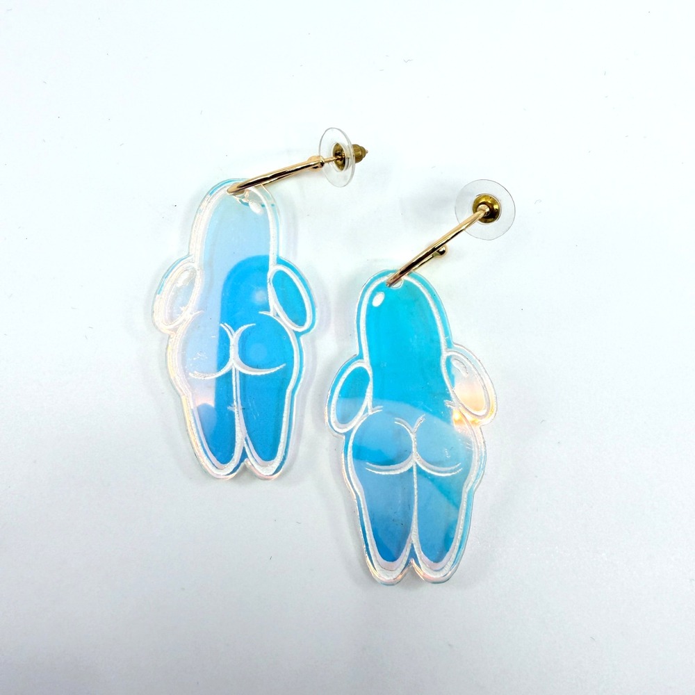 VTG Y2K Iridescent Acrylic Bubble Buddy Hoop Earring Blue Clear Lucite Statement
